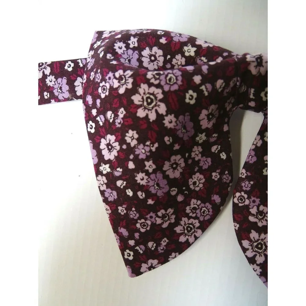 Oversized Burgundy Floral‎ Bow tie Vintage style 70s Wedding Prom Gift for Him